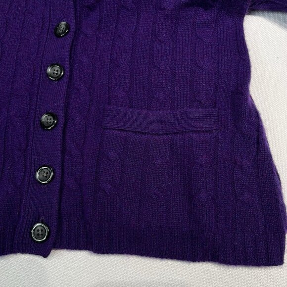 Neiman Marcus Short Sleeve Cardigan Sweater Womens S Cashmere Cable knit Purple - Picture 9 of 11
